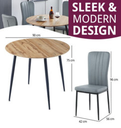 Hallowood Furniture Cullompton Small Round Dining Table 90Cm With 4 Faux Leather Grey Chairs - thumbnail 3