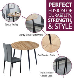 Hallowood Furniture Cullompton Small Round Dining Table 90Cm With 4 Faux Leather Grey Chairs - thumbnail 2