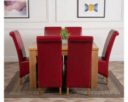 That's Furniture Dakota 127 X 82 Cm Chunky Oak Small Dining Table And 6 Chairs Dining Set With Montana Burgundy Leather Chairs - thumbnail 2