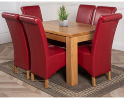 That's Furniture Dakota 127 X 82 Cm Chunky Oak Small Dining Table And 6 Chairs Dining Set With Montana Burgundy Leather Chairs