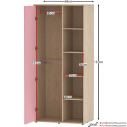 Lassic Junior Vida Neptune Pink & Oak  3 Piece Bedroom Furniture Set - Desk, Bedside Table, Wardrobe - thumbnail 5