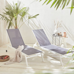 Sweeek. Pair Of Multi-Position Aluminium Sun Loungers With Wheels Elsa White 191X55X94 Cm - thumbnail 1