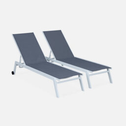Sweeek. Pair Of Multi-Position Aluminium Sun Loungers With Wheels Elsa White 191X55X94 Cm - thumbnail 2