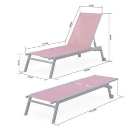 Sweeek. Pair Of Multi-Position Aluminium Sun Loungers With Wheels Elsa White 191X55X94 Cm - thumbnail 9