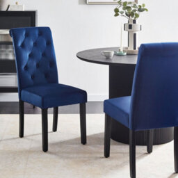 Wyld And Coco Lux Velvet Deep Blue Dining Chairs Set Of 2 - Rubberwood Black Legs, W44 X D51 X H99Cm - thumbnail 2