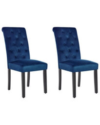 Wyld And Coco Lux Velvet Deep Blue Dining Chairs Set Of 2 - Rubberwood Black Legs, W44 X D51 X H99Cm - thumbnail 3