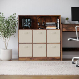 Urbn-Living Urbnliving 94Cm Height 7 Cubed Rustic Brown Wooden Cupboard Bookcase Storage Units Shelves With White 6 Drawers - thumbnail 2