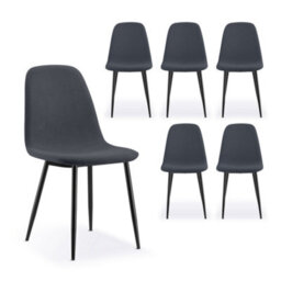 Vonhaus Dining Chairs Set Of 6, Charcoal Blue Kitchen Chairs With Black Metal Legs, Cord Effect Chairs For Dining