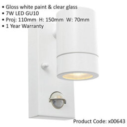 Outdoor Ip44 Wall Downlight With Pir Sensor - 7W Gu10 Led - Gloss White - thumbnail 2