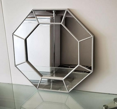 Biznest Silver Hexagonal Frame Industrial Style Beaded Glass Wall Mounted Mirror 59Cm - image 1