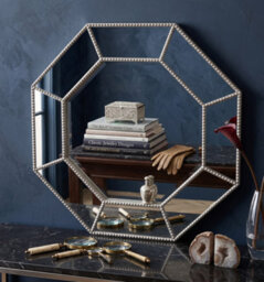 Biznest Silver Hexagonal Frame Industrial Style Beaded Glass Wall Mounted Mirror 59Cm - thumbnail 3