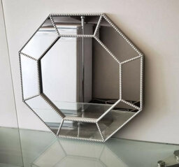 Biznest Silver Hexagonal Frame Industrial Style Beaded Glass Wall Mounted Mirror 59Cm - thumbnail 1