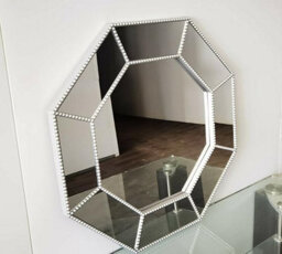 Biznest Silver Hexagonal Frame Industrial Style Beaded Glass Wall Mounted Mirror 59Cm - thumbnail 2
