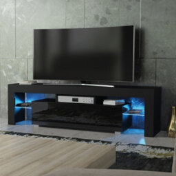 Aria Tv Unit 160Cm Black High Gloss Doors With Led Lighting - Creative Furniture - thumbnail 3