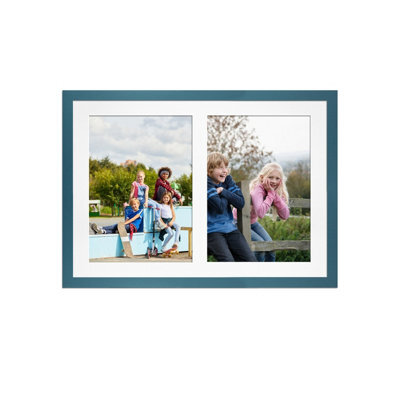 AK Frames 20X14 Navy Blue Sleek Multi Photo Frame With White Mount - Holds 2 Apertures (2X) A4 Photos - image 1