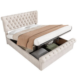 Matteo Luxurious Velvet Button-Tufted King Sleigh Bed With Hydraulic Storage - Beige - thumbnail 8