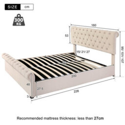 Matteo Luxurious Velvet Button-Tufted King Sleigh Bed With Hydraulic Storage - Beige - thumbnail 7