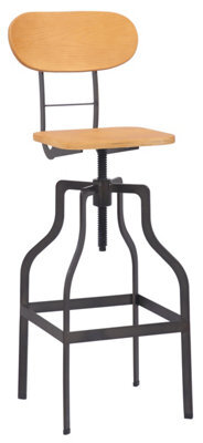 Lamboro Bolzano Single Vintage Kitchen Bar Stool, Steel Legs, Height Adjustable Screw Swivel, Breakfast Bar & Home Barstool, Natural - image 1