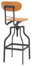 Lamboro Bolzano Single Vintage Kitchen Bar Stool, Steel Legs, Height Adjustable Screw Swivel, Breakfast Bar & Home Barstool, Natural - thumbnail 5