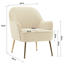 Living And Home Beige Velvet Armchair Upholstered Accent Chair Lounge Chair Arm Chair With Gold Plated Feet - thumbnail 6