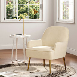 Living And Home Beige Velvet Armchair Upholstered Accent Chair Lounge Chair Arm Chair With Gold Plated Feet - thumbnail 2