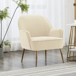 Living And Home Beige Velvet Armchair Upholstered Accent Chair Lounge Chair Arm Chair With Gold Plated Feet