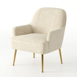Living And Home Beige Velvet Armchair Upholstered Accent Chair Lounge Chair Arm Chair With Gold Plated Feet - thumbnail 4