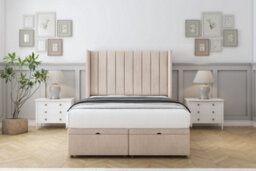 "Comfort Palermo Sand Naples Ottoman Bed With Mattress With 54"" Wingback Headboard 2'6 Small Single"