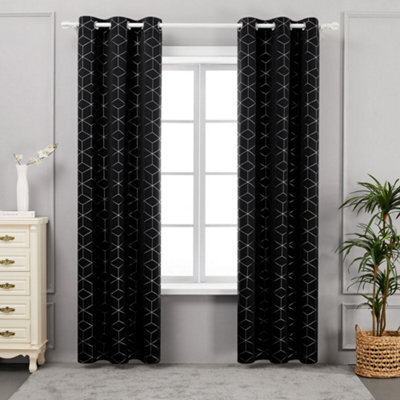 Deconovo Eyelet Blackout Curtains Thermal Foil Printed Diamond Door Curtains For Livingroom, 52 X 84 Inch, Black, One Pair - image 1