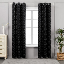 Deconovo Eyelet Blackout Curtains Thermal Foil Printed Diamond Door Curtains For Livingroom, 52 X 84 Inch, Black, One Pair - thumbnail 1