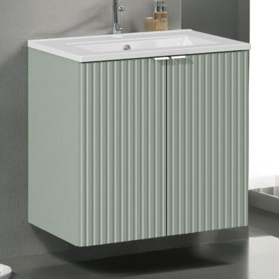 Heze Furniture Line Reed 2 Door Bathroom Cabinet Vanity Unit 60Cm With Built-In Basin Sage - image 1