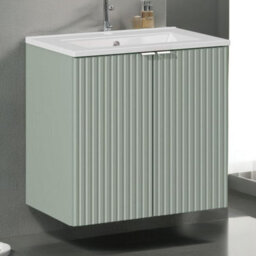 Heze Furniture Line Reed 2 Door Bathroom Cabinet Vanity Unit 60Cm With Built-In Basin Sage - thumbnail 1