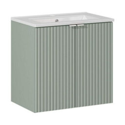 Heze Furniture Line Reed 2 Door Bathroom Cabinet Vanity Unit 60Cm With Built-In Basin Sage - thumbnail 4