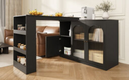 Btm 360 Rotating Bar Cabinet 120X40X97Cm, Black, Modern Storage Table With Glass Door, For Dining Or Living Room - thumbnail 6