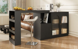 Btm 360 Rotating Bar Cabinet 120X40X97Cm, Black, Modern Storage Table With Glass Door, For Dining Or Living Room - thumbnail 7