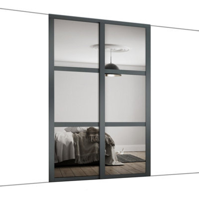 Spacepro Shaker Classic Panel Shaker Mirrored Graphite 2 Door Sliding Wardrobe Door Kit (H)2220mm (W)1145mm - image 1
