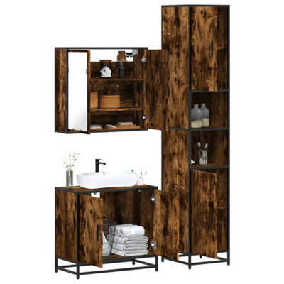 Berkfield 3 Piece Bathroom Furniture Set Smoked Oak Engineered Wood - image 1