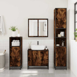 Berkfield 3 Piece Bathroom Furniture Set Smoked Oak Engineered Wood - thumbnail 3