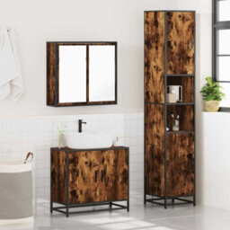 Berkfield 3 Piece Bathroom Furniture Set Smoked Oak Engineered Wood - thumbnail 4