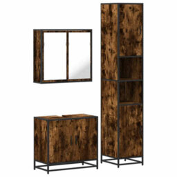 Berkfield 3 Piece Bathroom Furniture Set Smoked Oak Engineered Wood - thumbnail 2