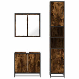 Berkfield 3 Piece Bathroom Furniture Set Smoked Oak Engineered Wood - thumbnail 5