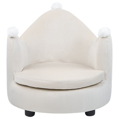 Wyld And Coco Crown Velvet Kids Armchair Beige With Armrests - Crown-Shaped Throne For Nursery And Bedroom, W50 X D44 X H47Cm - image 1