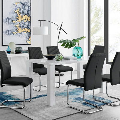 Furniturebox Uk Pivero White High Gloss Dining Table And 6 Black Lorenzo Dining Chairs - image 1