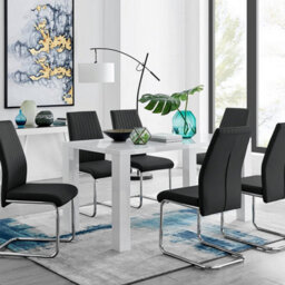 Furniturebox Uk Pivero White High Gloss Dining Table And 6 Black Lorenzo Dining Chairs - thumbnail 1