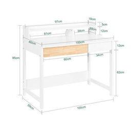 Sobuy Fwt106-W, Home Office Table Desk Computer Desk Workstation With Storage Shelf,white,w100Xd60Xh94 - thumbnail 3