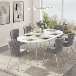 Matteo Set Of 2 Luxury Velvet Dining Chairs - Modern Grey Upholstery With Silver Metal Legs - thumbnail 8