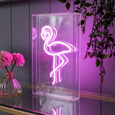 Glow Collection Flamingo Rectangular Gloss Neon Pink Integrated Led Table Lamp - image 1