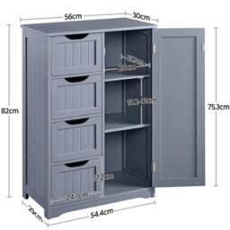 4 Drawer 1 Door Grey-Bathroom Wood Cabinet Storage Free Standing - thumbnail 2