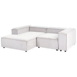 Beliani Modular Corner Sofa 3 Seater Ardal Corduroy Off-White With Ottoman Right Hand - thumbnail 8
