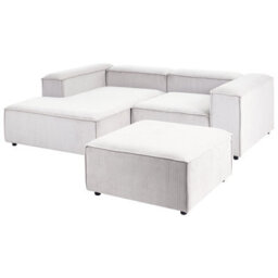 Beliani Modular Corner Sofa 3 Seater Ardal Corduroy Off-White With Ottoman Right Hand - thumbnail 6